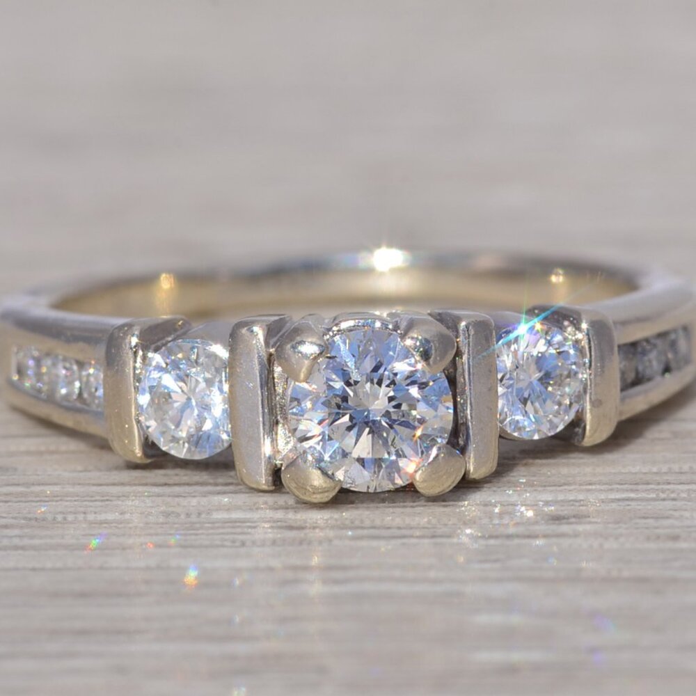 Natural Three Diamond Engagement Ring in White Gold